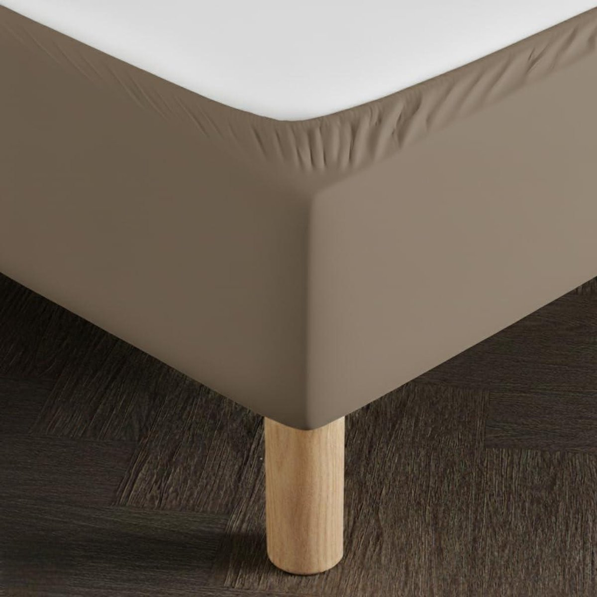 Boxspringhoes Bedrok Taupe - Rekbare stof voor bedbescherming - 160x200 cm