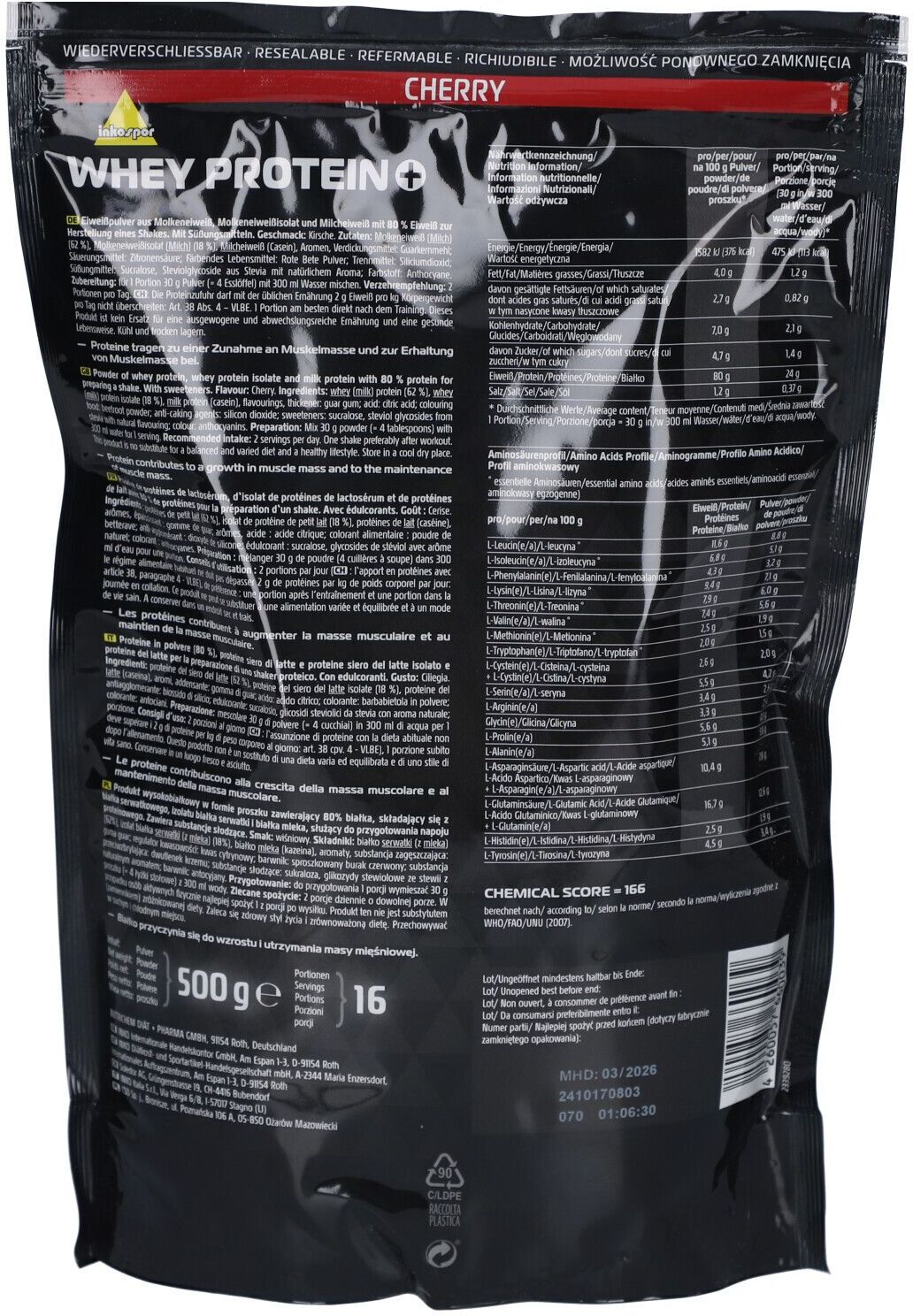Inkospor Whey Protein + Kirsche 500 g Puder