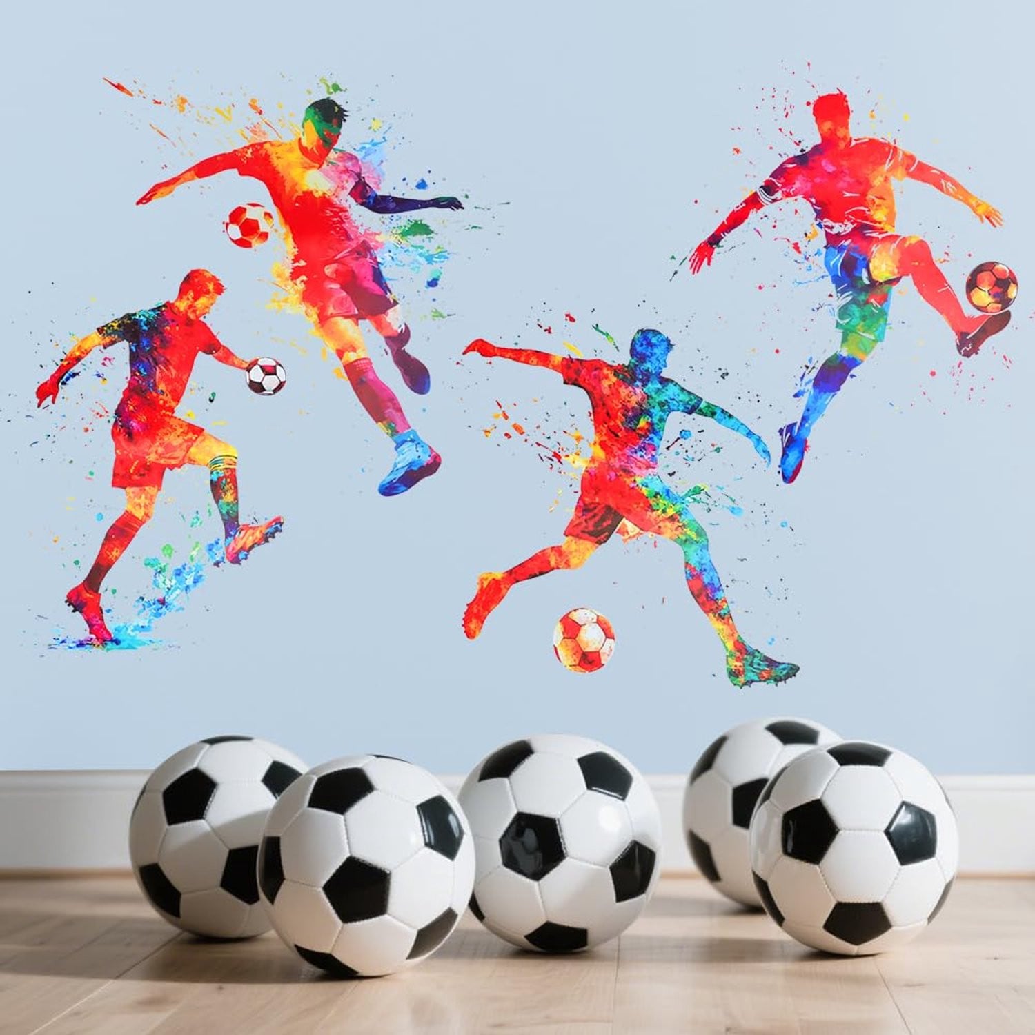 Luxento Voetbalstickers set van 4 - Aquarel voetballer muurstickers voor de kinderkamer