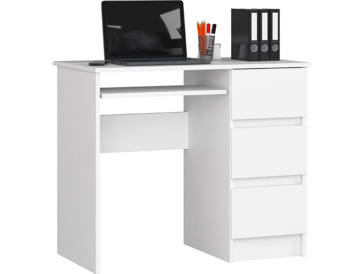 Akord Bureau 3 Tiroirs Ordinateur Droit Blanc 90X50X77