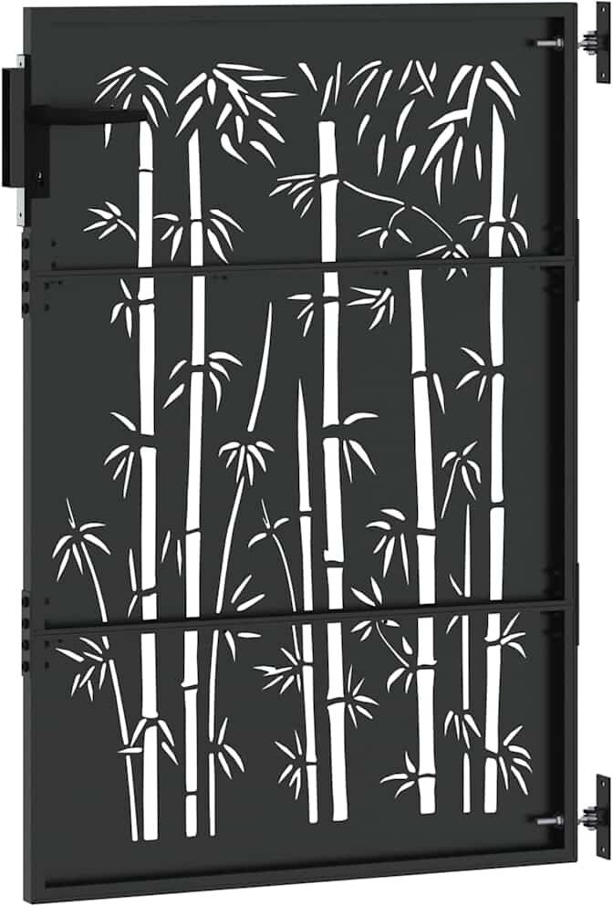 Ivy Bronx vidaXL Garden Gate with Lock Black Powder-coated steel Metal Outdoor Barrier Black 105 x 125 cm
