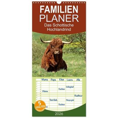 Familienplaner 2026 - Das Schottische Hochlandrind mit 5 Spalten (Wandkalender, 21 x 45 cm) CALVENDO