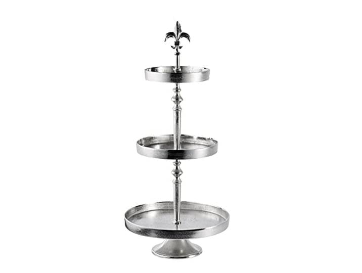 Etagere Lilie 3-Stöckig Dekoteller Schale Dekoration Deko - Servierplatte Groß aus Metall Aluminium - Silber Luxus - Tischdeko Hochzeit - Weihnachtsdeko für Wohnzimmer, Esszimmer oder Küche - 80 cm