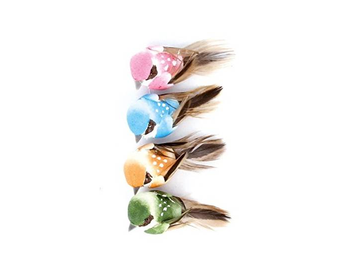 Artemio 4 Vogels met Metaaldraad 4cm, Veren, Multicolor, 7 x 1,5 x 13,5 cm