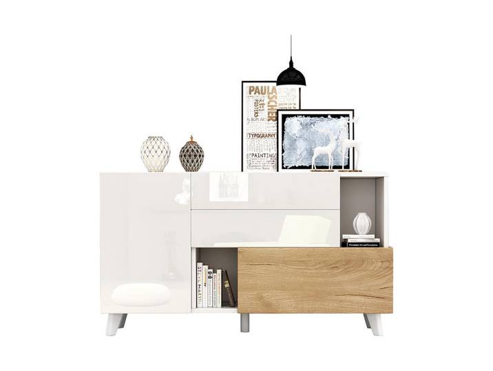 Komhtom Sideboard in Hochglänzendes weißes mit Stauraum, Weiß, Holz, Mode, 40x70x130 cm, Kleinmöbel, Kommoden, Sideboards