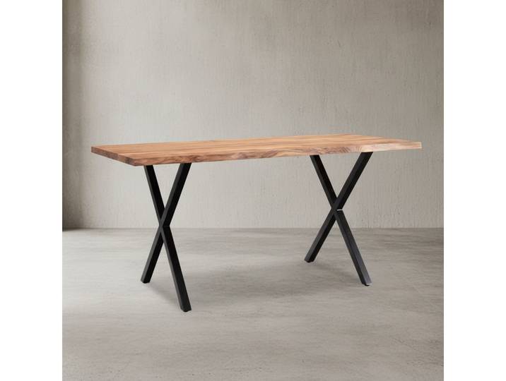 KADIMA DESIGN Esstisch Massivholz Tisch mit X-Metallbeinen, Industrial, Goldbraun, Baumkante (Naturkante, Live Edge, Handgefertigt, Unikat, Einzigartige Maserung), Naturholz, Live Edge, Handarbeit, Maserung, Unikat, Naturkante