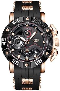 Inspired Finds LIGE Big Dial Military Sport Quartz Watch For Men rose Gold Black