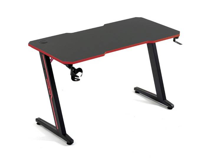 Amstrad DESK120Z-RED Bureau informatique ou gamer avec finition rouge - Largeur 1m20 - Style carbone - Porte casque & gobelet