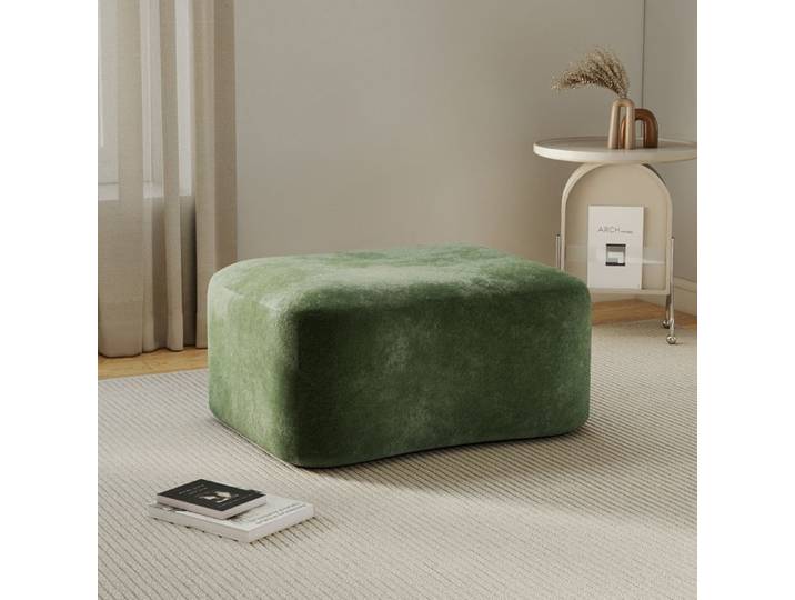 ROVRYN Pouf ottoman rectangulaire en velours vert mousse 32D 96 x 69 x 45 cm