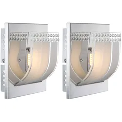 Wandlampe chrom Glas LED Wandleuchte Flurleuchte Treppenhauslampe Wohnzimmerlampe, 1x LED warmweiß, DxH 16x9 cm, 2er Set