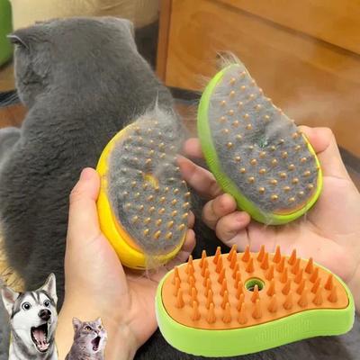 Uplifted Goods 3 In 1 Steamy Groom Pet Brush With Spray And Massage green And Yellow