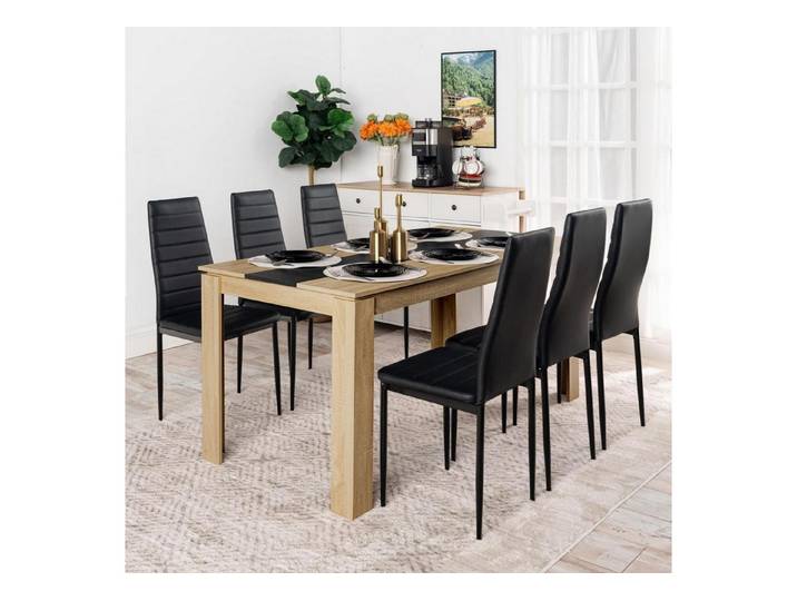LuxusKollektion Essgruppe Esstisch 6 Stühle Hochlehner Table 160x80x75 cm 6 Schwarz Stühle