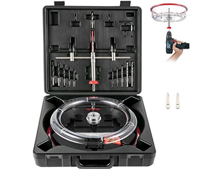 VEVOR Scie Cloche Réglable 40-200 mm Kit Scie Cloche avec Cache Poussière\, Coupe-Cercle Scie à Trou Réglable avec Capot Anti-poussière Sécurisé Propre pour Couper Plaques de Plâtre Placages Panneaux