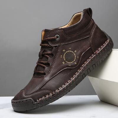 LightInthebox Men's Brown Faux Leather Lace-up Sneakers – Stylish and Versatile, Great for Work, Casual Wear and Outdoor Activities