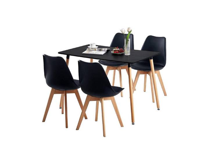 LuxusKollektion Essgruppe Esszimmer Set Esstisch rechteckig 4 Stühle schwarz 4 Schwarze Stühle