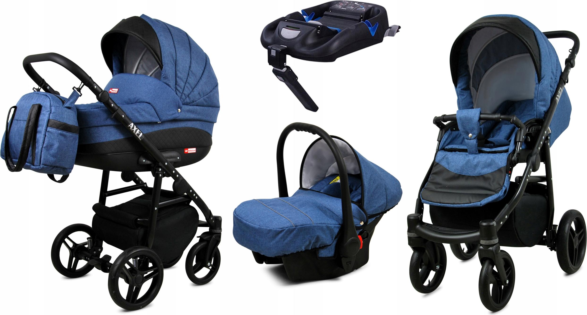 BabyLux Axel | 4in1 Kinderwagen Set | Jeans | Kombikinderwagen | Kinderwagenset | Isofix-Basiss