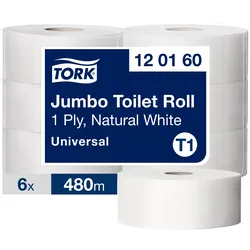 Tork Jumbo Toilettenpapier Natur T1, Universal, 1‐lagig, 6 × 480 m, 120160