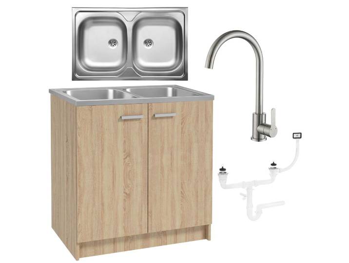 Stamar Armoire de cuisine\, avec évier\, 80 cm\, chêne Sonoma\, avec robinetterie