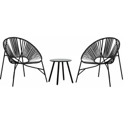 vidaXL Gartenstuhl-Set 3-tlg. Schwarz Poly Rattan, Gartentisch und -stühle, Terrassentisch und -stühle, Terrassenmöbel-Set, Outdoor-Tisch und -Stühle