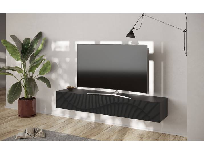 TV-Board GOODPRODUCT Snake, Schwebe-Lowboard, TV-Schrank, Media-Board, Breite 180 cm , schwarz (anthrazit mit siebdruck), B:180cm H:28cm T:30cm, Sideboards, TV-Board, mit Siebdruck-Front, 1 Klappe, wandhängend, stilvoll & funktional