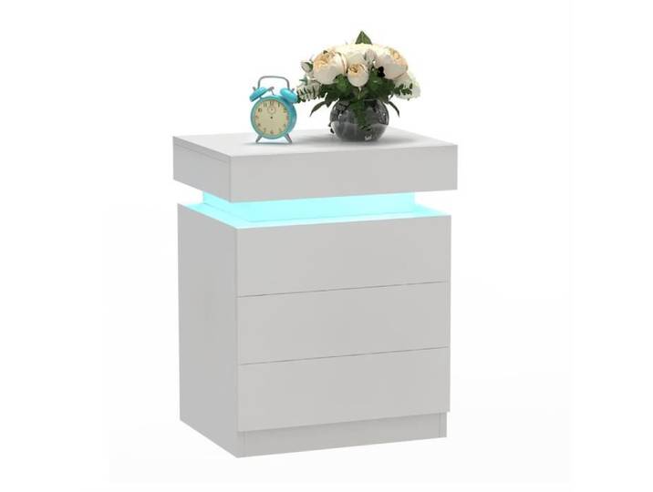 Table de Chevet LED avec 3 tiroirs - LDSZXNE - Blanc - 45x35x61cm