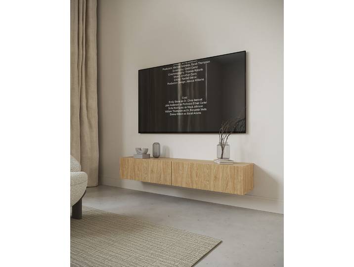 Meuble TV mural Nolie Façade : MDF panneau de fibres à densité moyenne revêtu Caisson : panneau de particules revêtu Marron/Imitation chêne 176