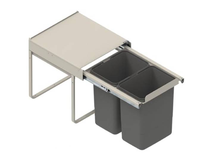 FurniFit Einbau-Mülltrennsystem für 45 cm Unterschrank Müllauszug System mit Griff und Metallschienen Vollauszug zur Müllsortierung 2-fach Abfalltrennung (2x 20L), 41,4 x 50,5 x 45 cm