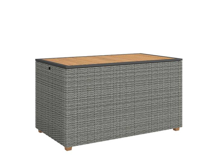 Outsunny Aufbewahrungsbox aus Akazienholz & PE-Rattan, Dunkelgrau, Holz, 450 L, 68x67.5x120 cm, Gartenzubehör, Kissenboxen