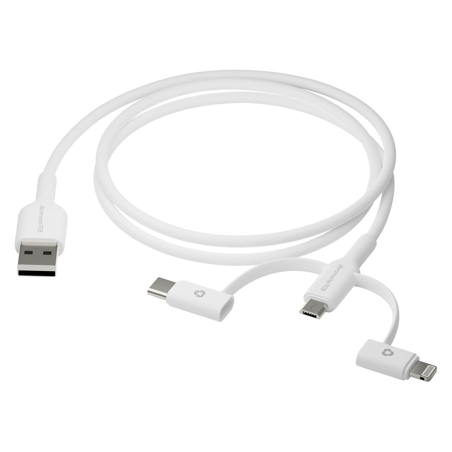 dbramante1928 - Re-charge - 3in1 Cable-USB A to USB-A,C & Lightn-W (1 m, USB 2.0, 15 W) (CBX3A3WH7176)