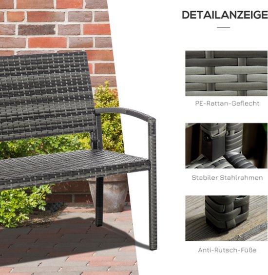 Balkonbank, rotanlook, 2 Personen, stählernes Frame, bis 320 kg, grau