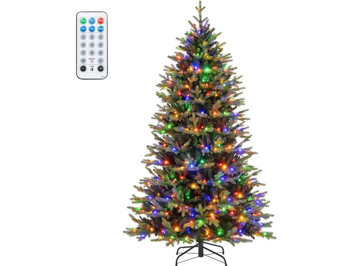 COSTWAY 210cm Künstlicher Weihnachtsbaum, Tannenbaum mit Beleuchtung, 11 Beleuchtungsmodi, 3 automatischen Timern, 4-stufiger Helligkeit&Fernbedienung