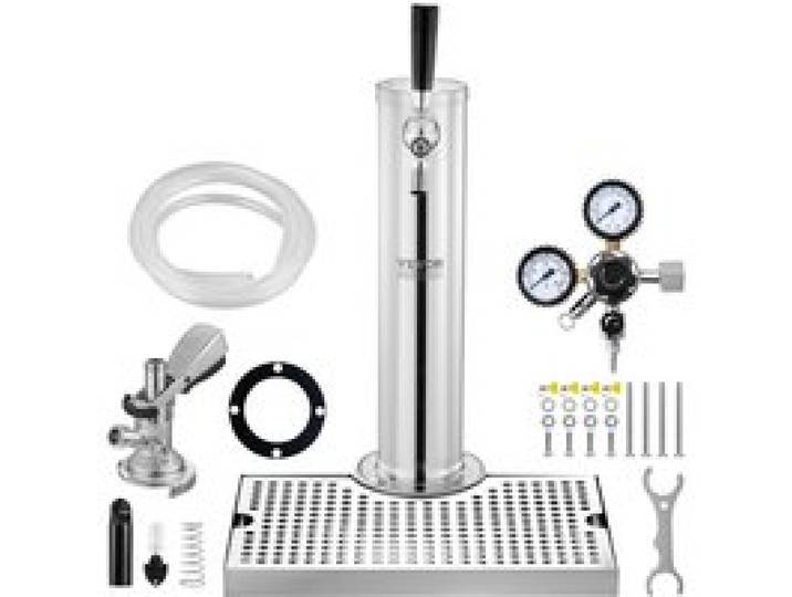 Kit Colonne à Bière-VEVOR-Distributeur de Bière Boisson en Acier Inoxydable-Tireuse à Bière avec Régulateur à Double Jauge W21 8