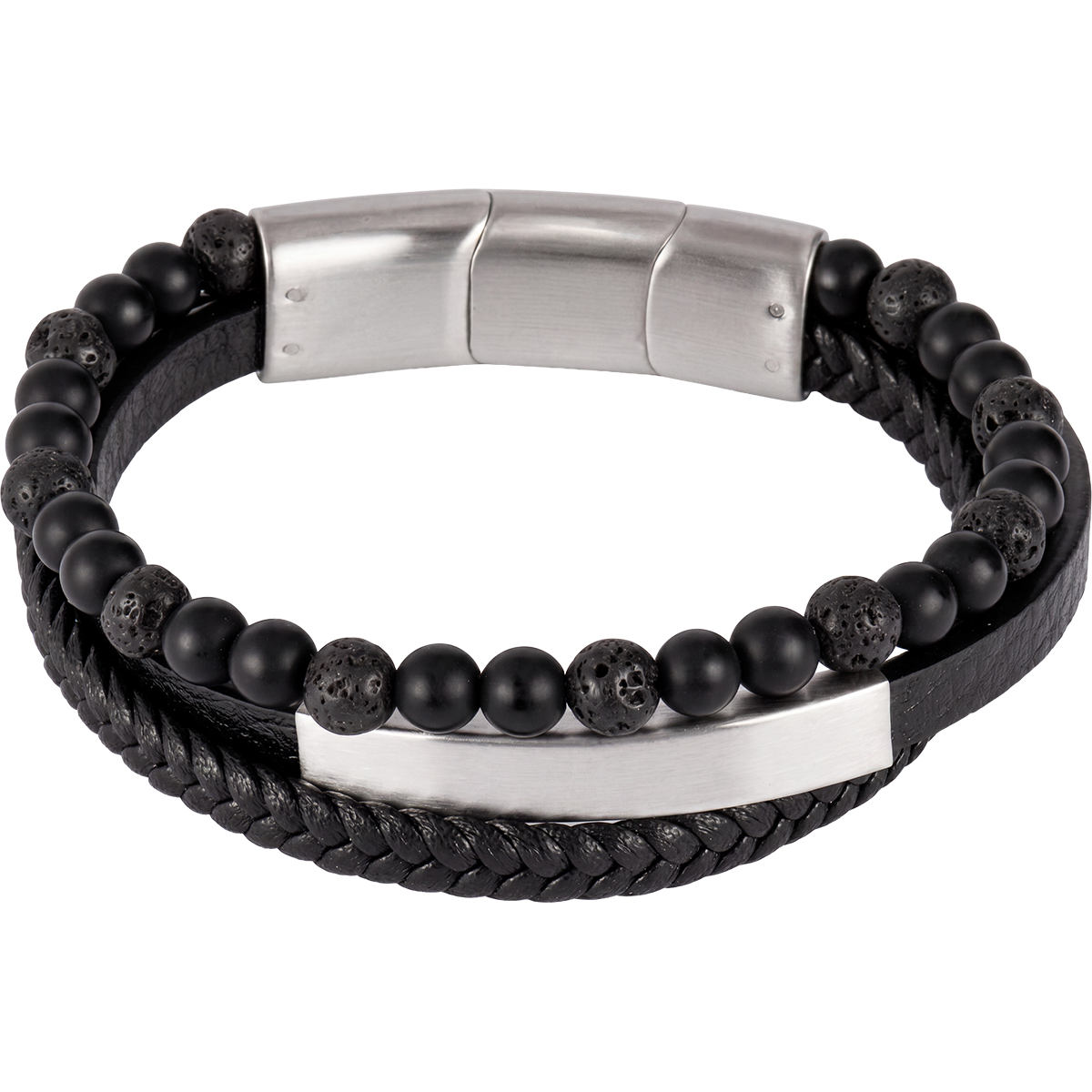Jacques Lemans Lederarmband mit Lava Perlen und Onyx