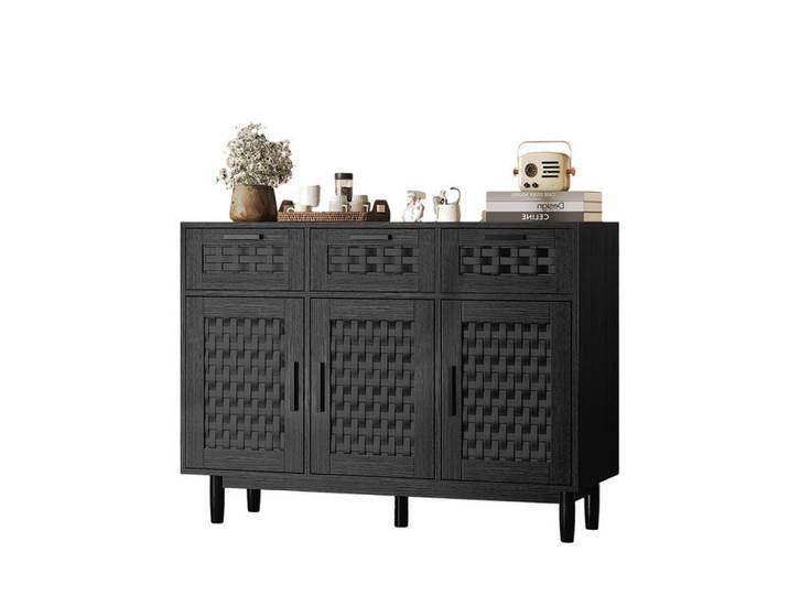 Shopentra Sideboard in Schwarz mit 3 Schubladen & 3 Türen, 40x80x108 cm, Kleinmöbel, Kommoden, Kommoden