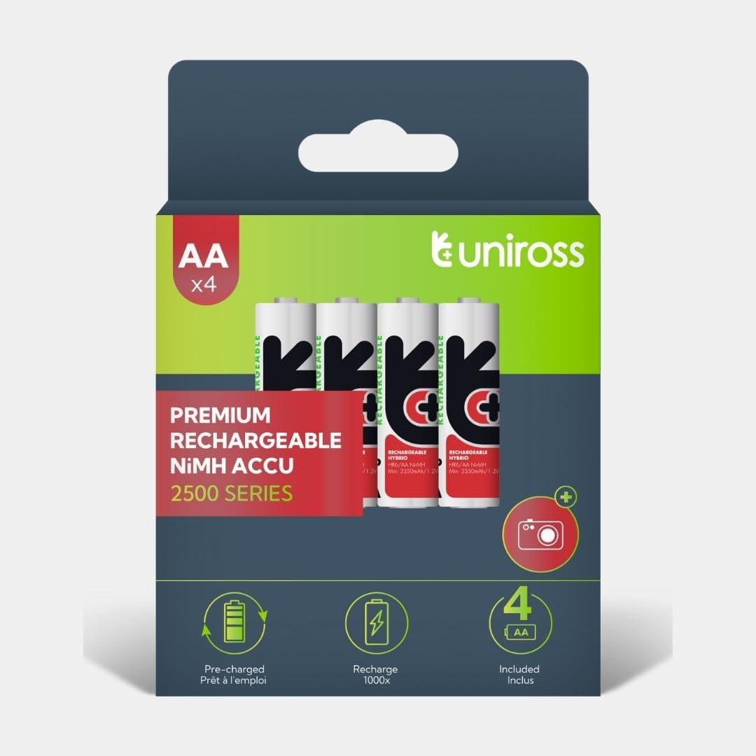 Uniross Ni-MH AA HR6 oplaadbare batterijen, 2500mAh, 4 stuks