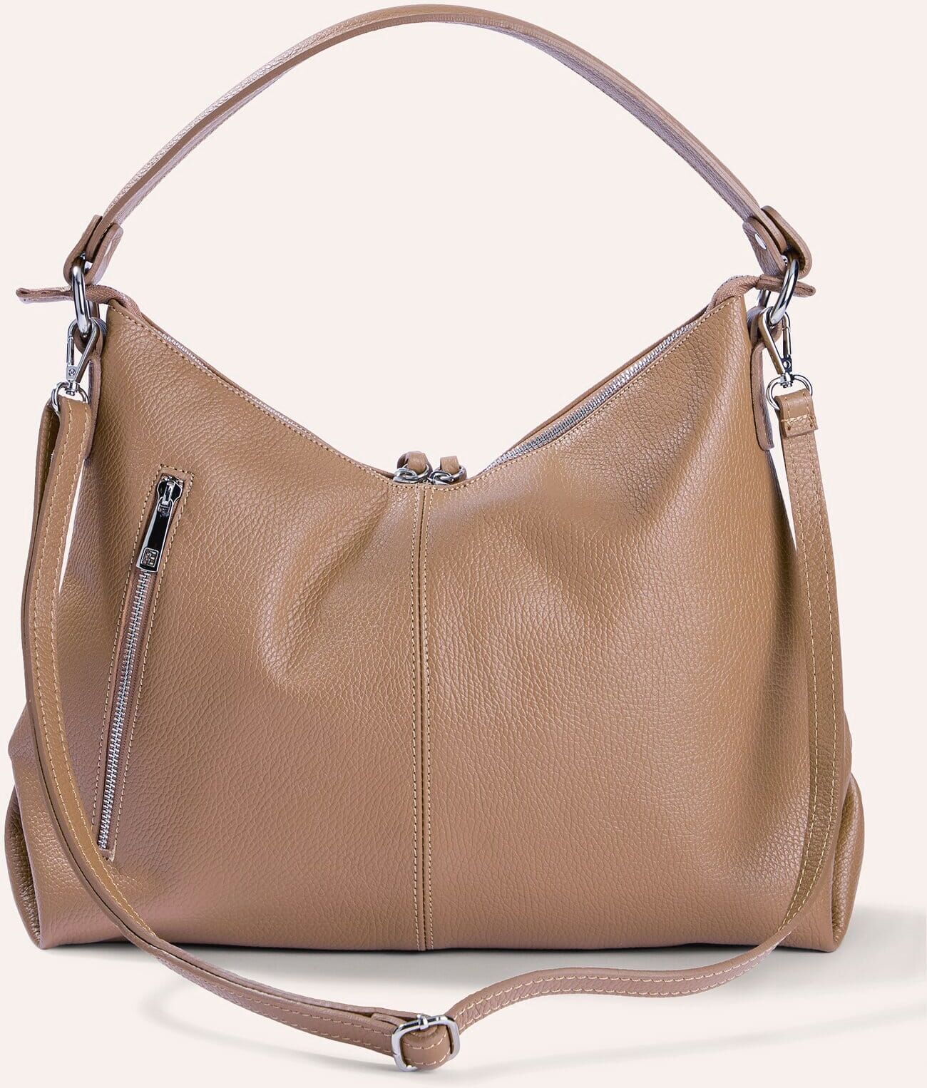 Walbusch Lederbeutel-Tasche, , Farbe Beige, 01, modische Taschenform weicher Griff Damen