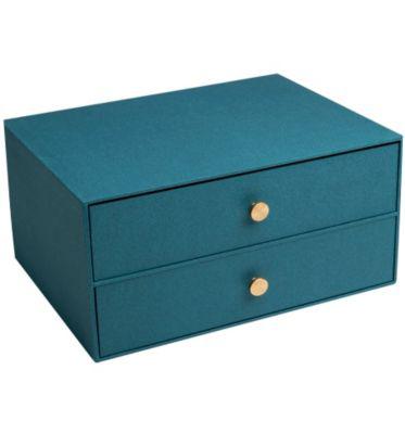 Exacompta OfficeByMe Schubladenbox A4+ Blaugrün, 2 Schubladen mit Goldknopf, FSC-Karton, stapelbar
