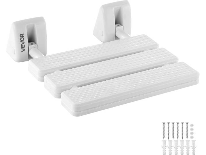 VEVOR Opklapbare Douchestoel voor Wandmontage (Zitvlak 32 x 34cm)\, Opklapbare Stoel met Aluminium Frame\, Douchestoel (Draagvermogen 100kg) voor Volwassenen en Senioren\, Geschikt voor Badkamer en Hal\, Wit