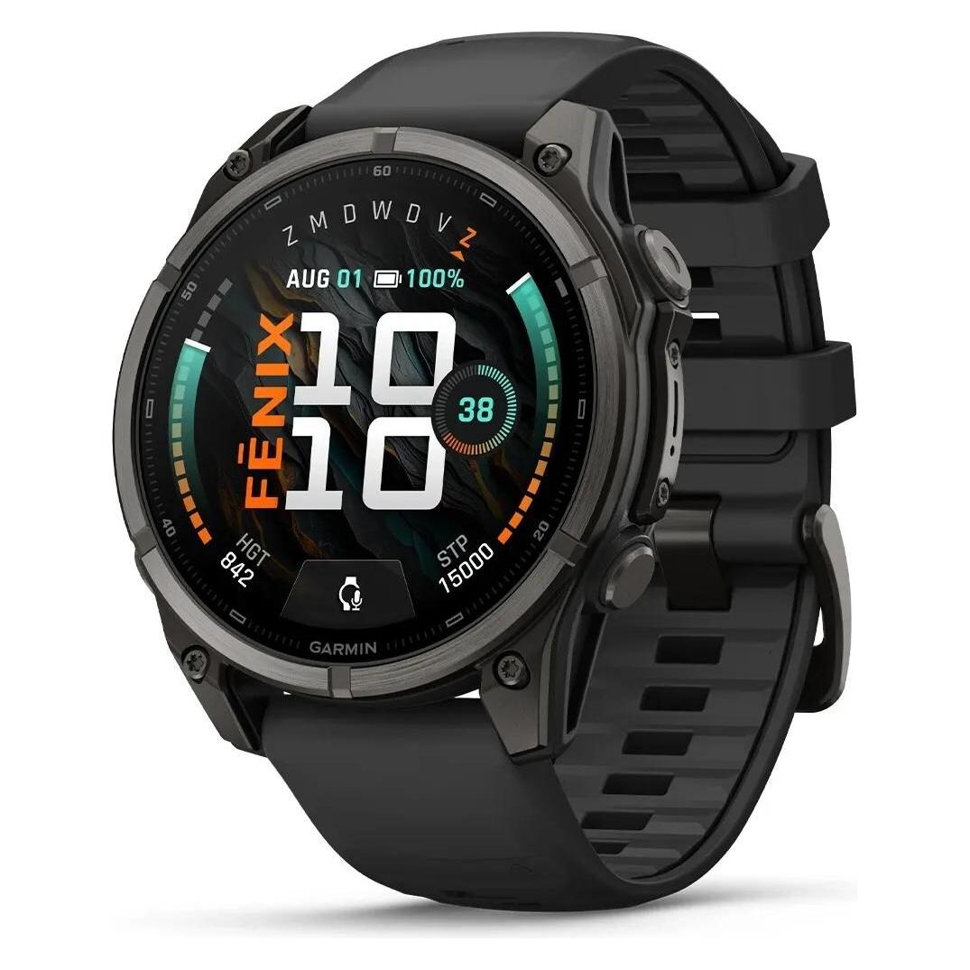 Garmin Smartwatch Fenix 9 - 47 mm, titan mit DLC-Beschichtung in Carbon-Grau und schwarzem Silikonarmband (47 mm, ohne SIM) (010-04762-11)