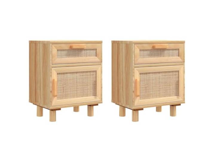 Heofavd Nachttisch 2er Set Braun Rattan 40x30x50cm Kiefernholz Beine