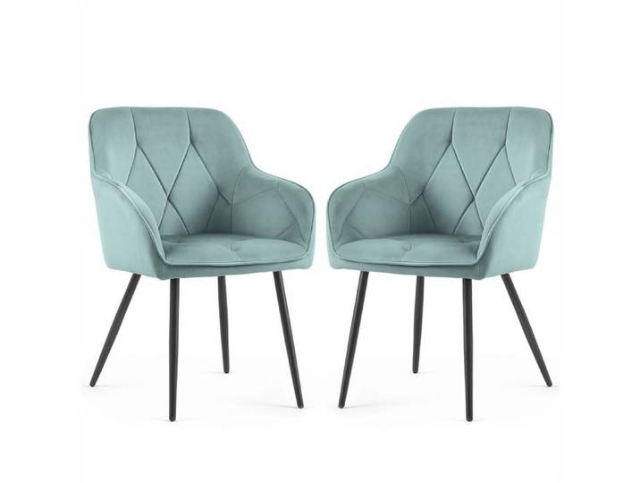 Lot de 2 Chaises en velours matelassées DIAMANTE Turquoise pieds noirs