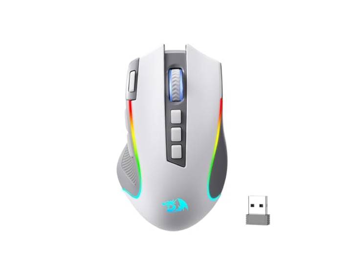 Redragon M612 PRO RGB-gamingmuis, 8000 DPI bekabelde/draadloze optische gamermuis met 11 programmeerbare knoppen en 6 verlichte modi, BT & 2.4G draadloos, softwareondersteuning, grijs