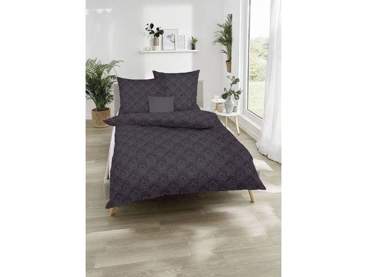 Wendebettwäsche KAEPPEL La Ville , grau (anthrazit), B/L: 155cm x 220cm, 1 Stk., 1 Stk., Feinbiber, B/L: 80cm x 80cm, 2 Stk., Feinbiber, Obermaterial: 100% Baumwolle, Bettwäsche, Wendebettwäsche
