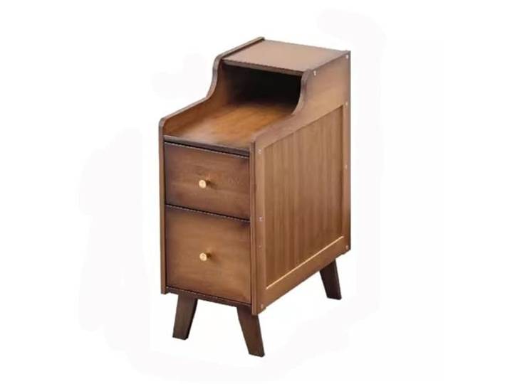 xiuling4568 Nachttisch aus Holz for kleine Räume, mit Zwei Schubladen, Originalfarbe Holz/Dunkelbraun, Nachttisch, schmaler Seitenschrank, Nachttischmöbel(Brown,Large)