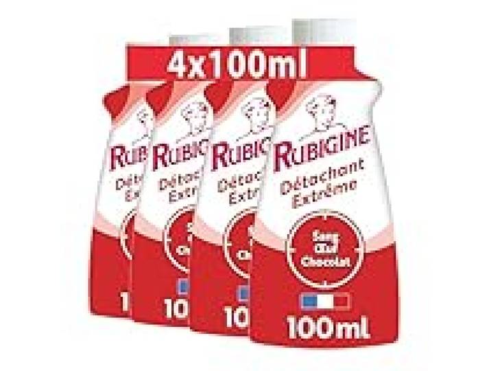 IDEAL - Rubigine, Détachant Sang Oeuf Chocolat, 100 ml - lot de 4 - Détachant Extrême, Efficace sur Tous les Textiles Lavables, Préserve la Fibre des Textiles - Fabrication Française
