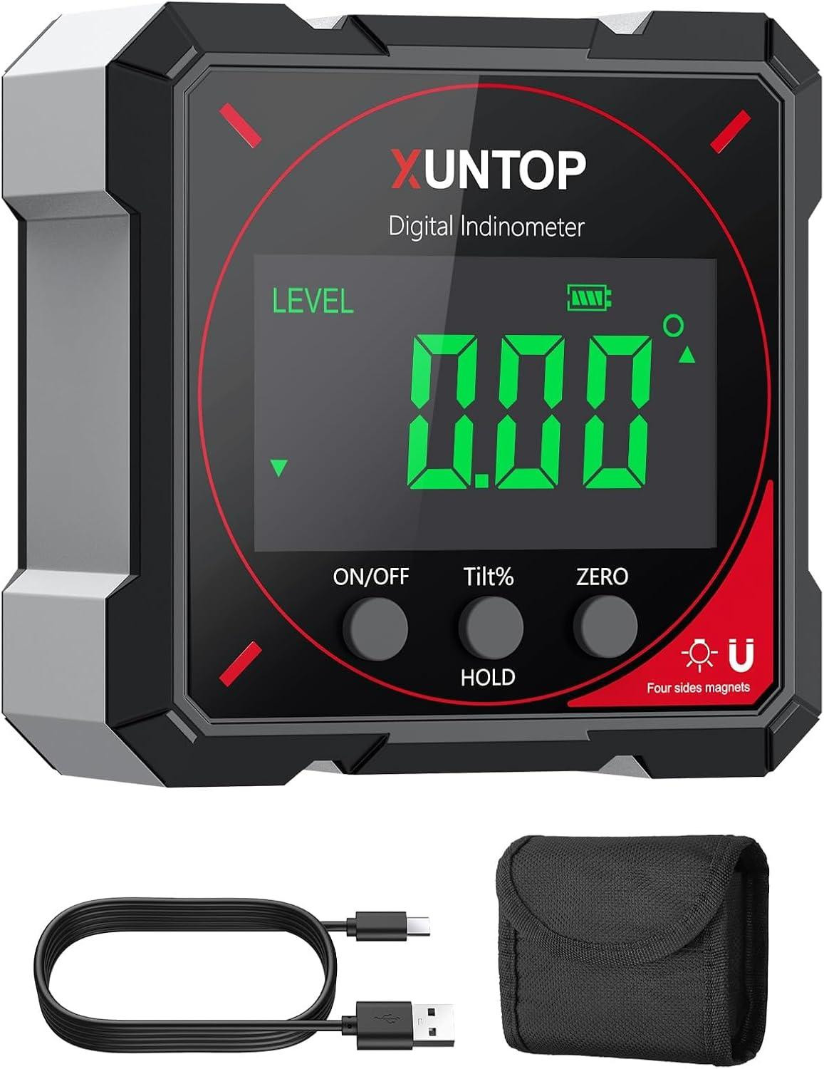 Digitale waterpas met 4x 90 graden inclinometer, oplaadbaar, 4 magnetische zijden en LCD scherm, IP54, Merkloos