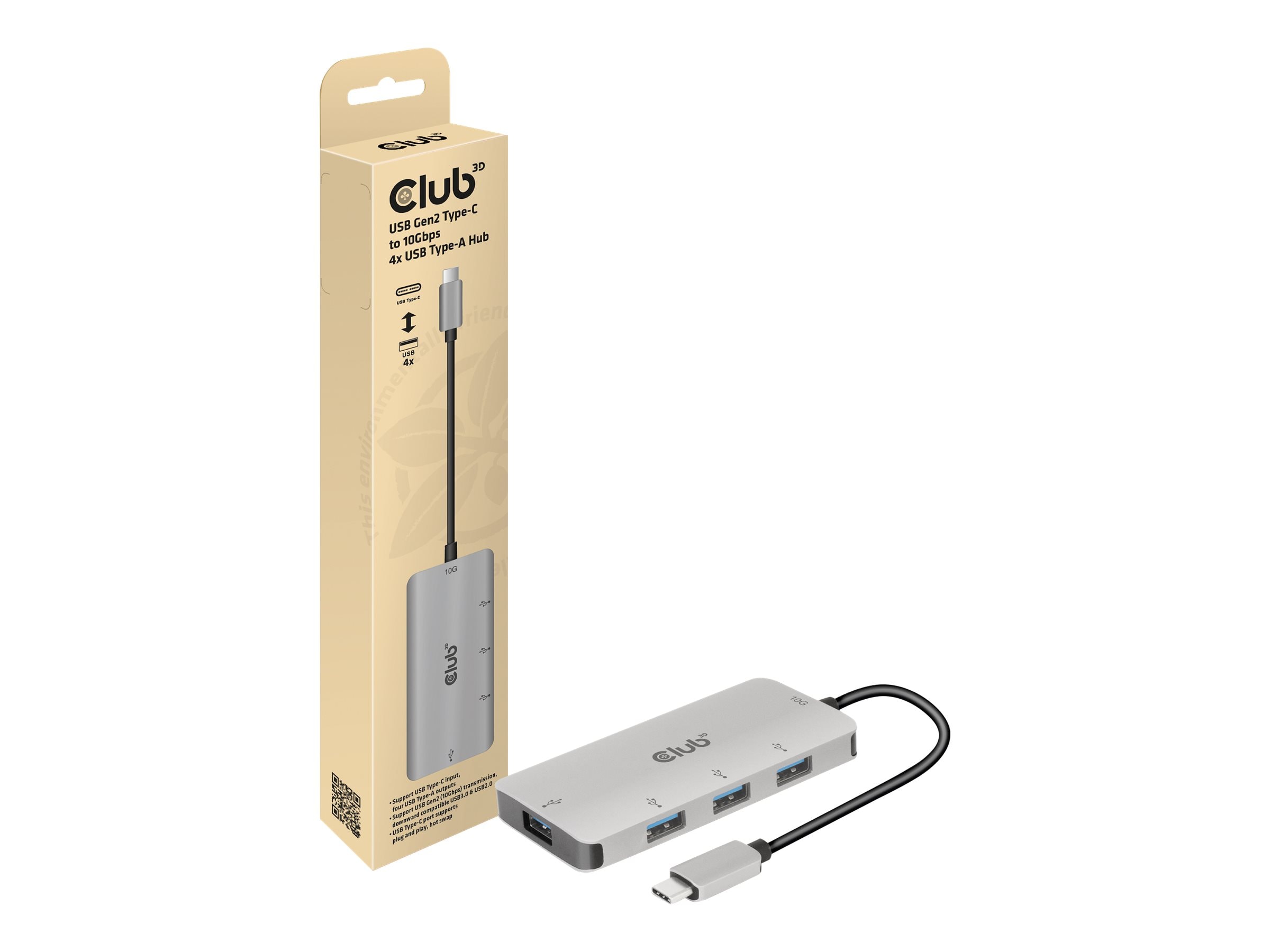 Club 3D USB Gen 2 Typ-C auf 10Gbps 4x USB Typ-A Hub 100 Watt