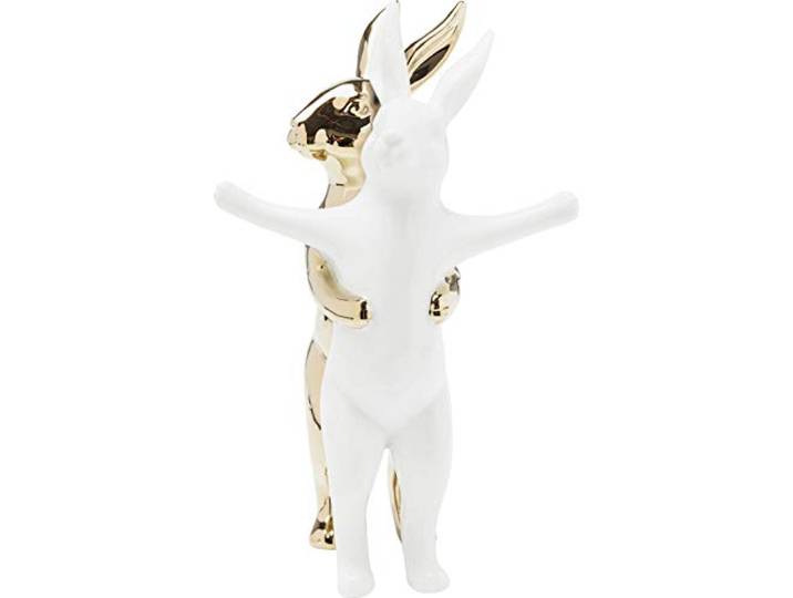 Kare Design Deko Figur Hugging Rabbits, Weiß/Gold, 25x15x12 cm, Deko Objekt, Wohnaccessoire, Dekoration, Hasen Motiv, Steingut, Wohnzimmer