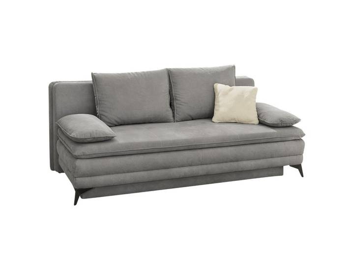 luma-home Dauer-Schlafsofa Wellenunterfederung integr.Topper Bettkasten B202/T105/H90 cm, Liegefläche 158x199 cm, Mikrofaser Hellgrau / 15157, Metall, Füllung: Kaltschaum, einzeln stellbar,Rechteckig, 202x90x105 cm, Babymöbel & Kindermöbel, Kinderzimmer & Jugendzimmer, Schlafsofas