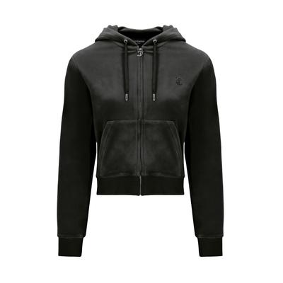 Kapuzennickijacke JUICY COUTURE "ROBERTSON CLASS Damen", Damen, Gr. L, schwarz, 95% Polyester, 5% Elasthan, normal normal, Jacken, Trainingsjacke Damen, Sweatjacke mit Kapuze, Velour, mit Glitzer, Sale